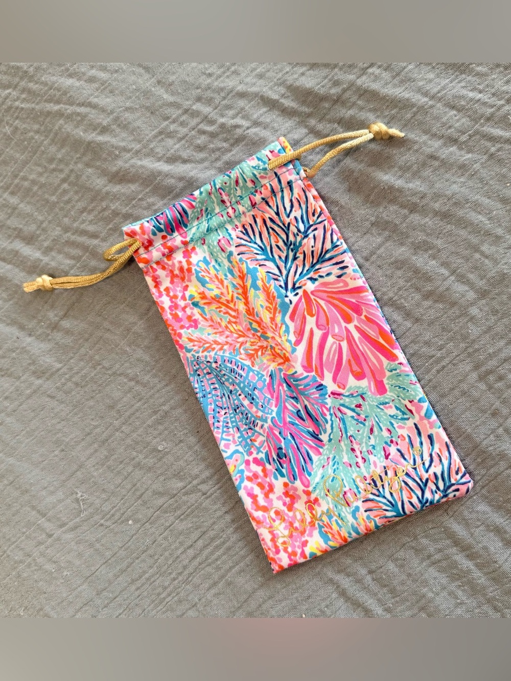 Lilly Pulitzer Drawstring Sunglasses Pouch - Multicolor Coral Print NWOT